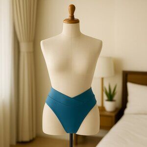 Aerie Bikini Bottom Size XL Blue Crossover V-Front High Cut Cheeky Swimwear NWT